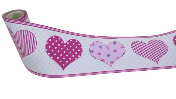 BORDURE PAPIER COEUR FANTAISIE POUR MUR DIM : 5 MT X 18 H CM