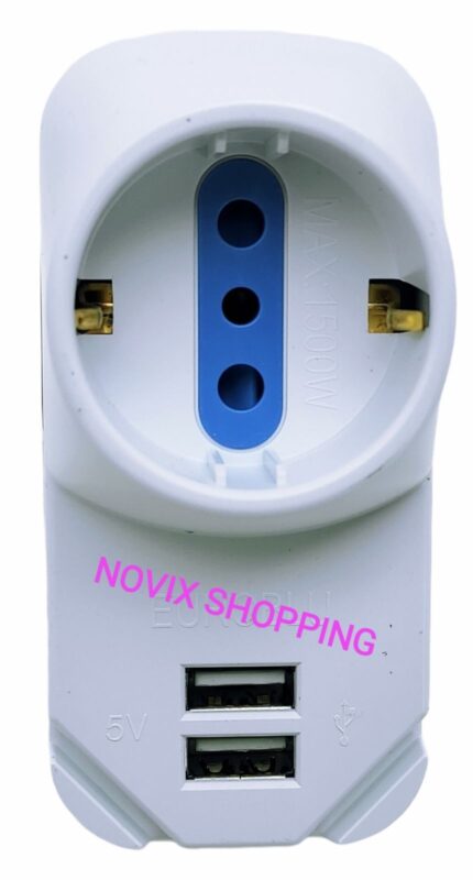 PRESA CORRENTE TRIPLA CON   2 PRESE ADATTATORE ALIMENTATORE USB 2.1 A 5V.