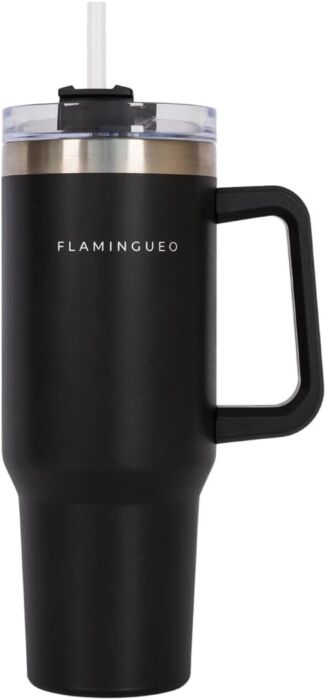 Flamingueo Tazza Termica - Borraccia con Cannuccia Nera
