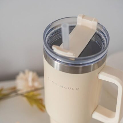 Flamingueo Tazza Termica - Borraccia con Cannuccia Beige