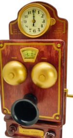 TÉLÉPHONE VINTAGE ANTIQUE DÉCO AVEC HORLOGE ET RADIO 36 X 16 cm.