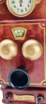 TÉLÉPHONE VINTAGE ANTIQUE DÉCO AVEC HORLOGE ET RADIO 36 X 16 cm.