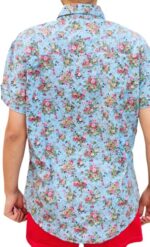 CHEMISE D'ÉTÉ BLEU A FLEURES ROSES À MANCHES COURTES TAILLE L PAR LEE COOPER