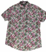 CHEMISE BLANCHE À FLEURS ROUGES TAILLE XL MANCHES COURTES PAR HEROD