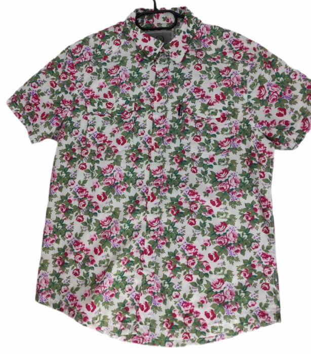 product-18815-0-6ffc8c9c-700 CHEMISE BLANCHE À FLEURS ROUGES TAILLE XL MANCHES COURTES PAR HEROD