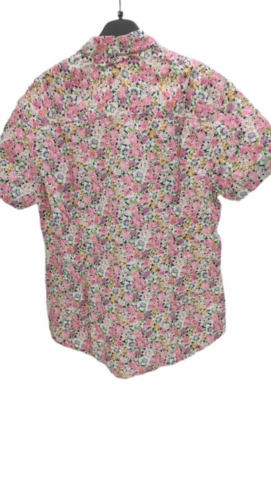 CHEMISE BLANCHE À FLEURS ROSES TAILLE XL MANCHES COURTES PAR HEROD