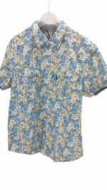 CHEMISE BLANCHE À FLEURS BLEUES MANCHES COURTES TAILLE M BY HEROD