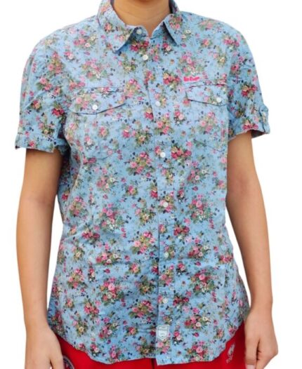 CHEMISE BLEUE À FLEURS ROSES TAILLE S BY LEE COOPER