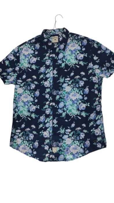 CHEMISE BLEUE FONCEE AVEC FLEURES BLEUES CLAIRES MANCHES COURTES TAILLE S BY LEE COOPER