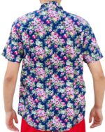 CHEMISE BLEU FONCÉ À FLEURS MANCHES COURTES TAILLE S PAR HEROD