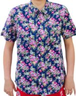 CHEMISE BLEU FONCÉ À FLEURS MANCHES COURTES TAILLE S PAR HEROD