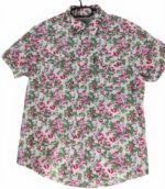 CHEMISE BLANCHE À FLEURS ROUGES À MANCHES COURTES TAILLE S  PAR HEROD