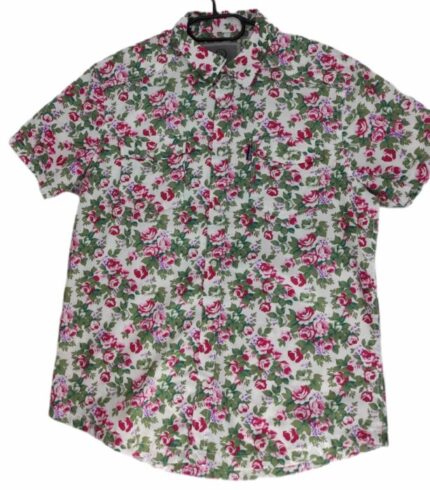 CHEMISE BLANCHE À FLEURS ROUGES TAILLE L PAR HEROD