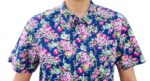 CHEMISE BLEU FONCÉ À FLEURS MANCHES COURTES TAILLE XL BY HEROD