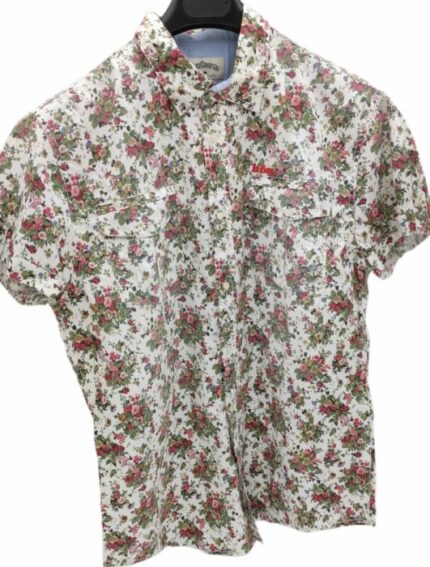 CHEMISE BLANCHE À FLEURS ROUGES MANCHES COURTES TAILLE M PAR LEE COOPER