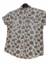CHEMISE BLANCHE À FLEURS ROUGES MANCHES COURTES TAILLE M PAR LEE COOPER
