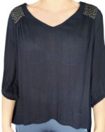MAGLIETTA DONNA NERA MANICHE A 3/4 TAG. XS, S, M, L, XL BY ORIGINAL MARINES