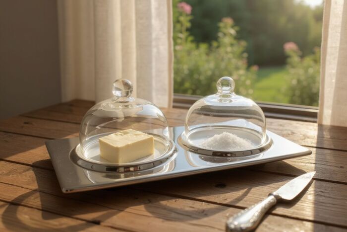 product-19528-0-6a262df7-700 SALSIERA DUO BREAKFAST CON CAMPANA VETRO & PORECELLANA CROMATA