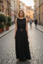 ABITO DONNA NERO LUNGO SMANICATO TAG.