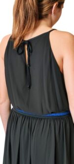 VESTITO NERO LUNGO ELEGANTE CON FASCIA BLU TAG.