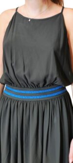 VESTITO NERO LUNGO ELEGANTE CON FASCIA BLU TAG.