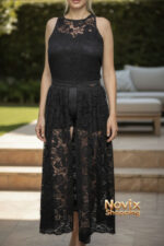 ELEGANTE  ABITO TUTA IN PIZZO NERA