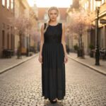 ABITO DONNA LUNGO ELEGANTE TOP IN PIZZO