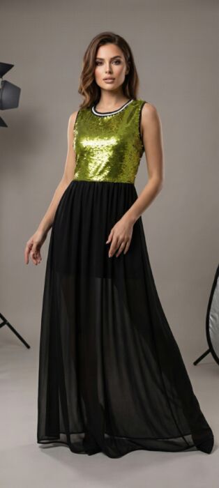 ABITO DONNA  LUNGO CERIMONIE PAILLETE VERDE / NERO