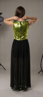 ABITO DONNA  LUNGO CERIMONIE PAILLETE VERDE / NERO