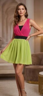 ABITO DONNA CORTO FUXIA / VERDE PISTACCHIO TAG.