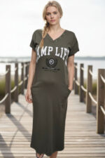 ABITO DONNA T-SHIRT VERDE MILITARE COTONE