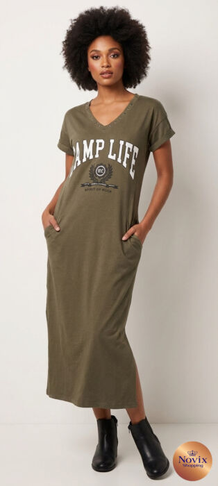 ABITO DONNA T-SHIRT VERDE MILITARE COTONE
