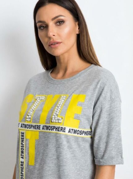 ABITO T-SHIRT  GRIGIO  “STYLE IT”  ORIGINALE CON PERLINE