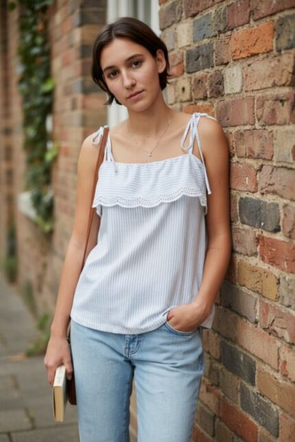 TOP DONNA A BLAZE BIANCO AZZURRO BY ORSAY