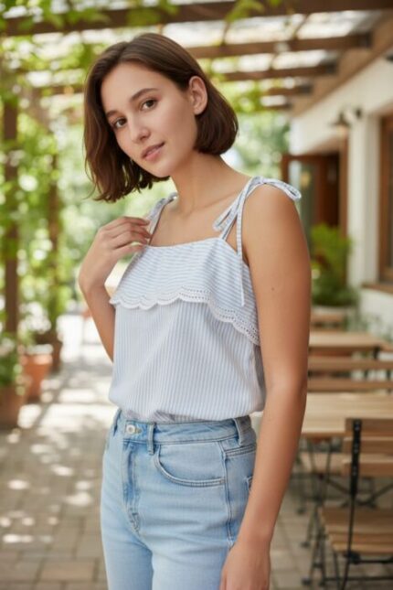 TOP DONNA A BLAZE BIANCO AZZURRO BY ORSAY