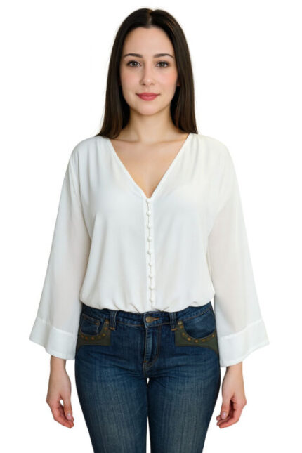 CAMICETTA BODY BIANCA CON SCOLLO A V