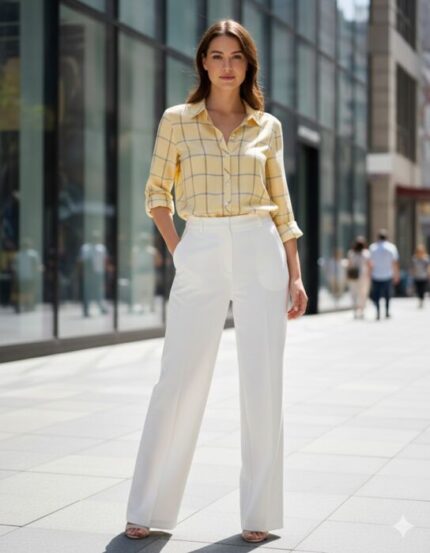 CAMICIA DONNA POPLINE QUADRETTI GIALLA