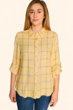 CAMICIA DONNA POPLINE QUADRETTI GIALLA