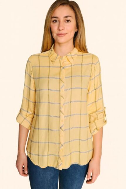CAMICIA DONNA POPLINE QUADRETTI GIALLA