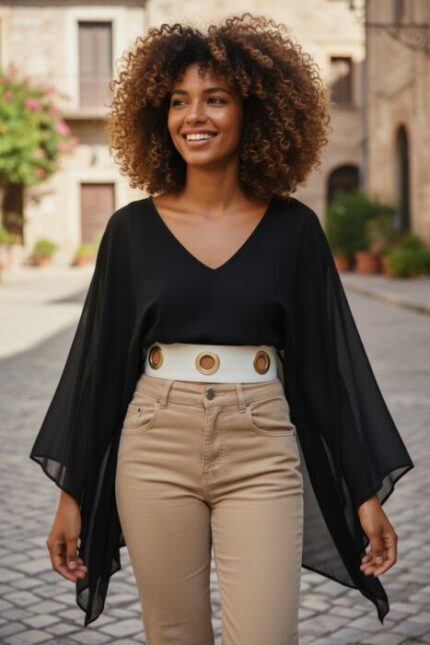 TOP NERO VELATO STILE MANTELLA