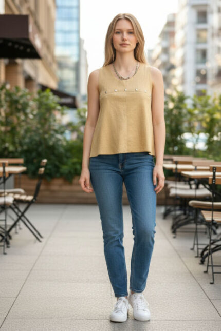 TOP SENZA MANICHE DONNA GIALLO CHIARO