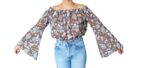 BLUSA CORTA A SPALLE SCPERTE C. MANICHE A CAMPANA SVASTATE E FANTASIA FLOREALE