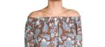 BLUSA CORTA A SPALLE SCPERTE C. MANICHE A CAMPANA SVASTATE E FANTASIA FLOREALE