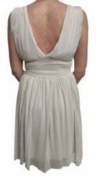 Robe midi beige style empire avec col halter