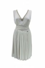 Robe midi beige style empire avec col halter