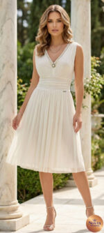 Robe midi beige style empire avec col halter