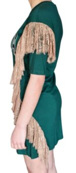 abito t-shirt verde con pizzo laterale e la stampa "CALIFORNIA" by j'aime