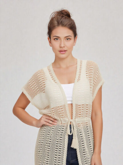 cardigan copricostume lungo all'uncinetto da donna