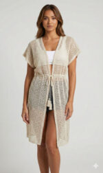 cardigan copricostume lungo all'uncinetto da donna