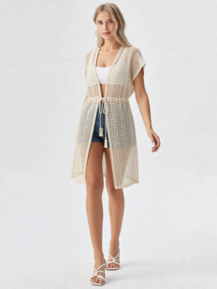 cardigan copricostume lungo all'uncinetto da donna